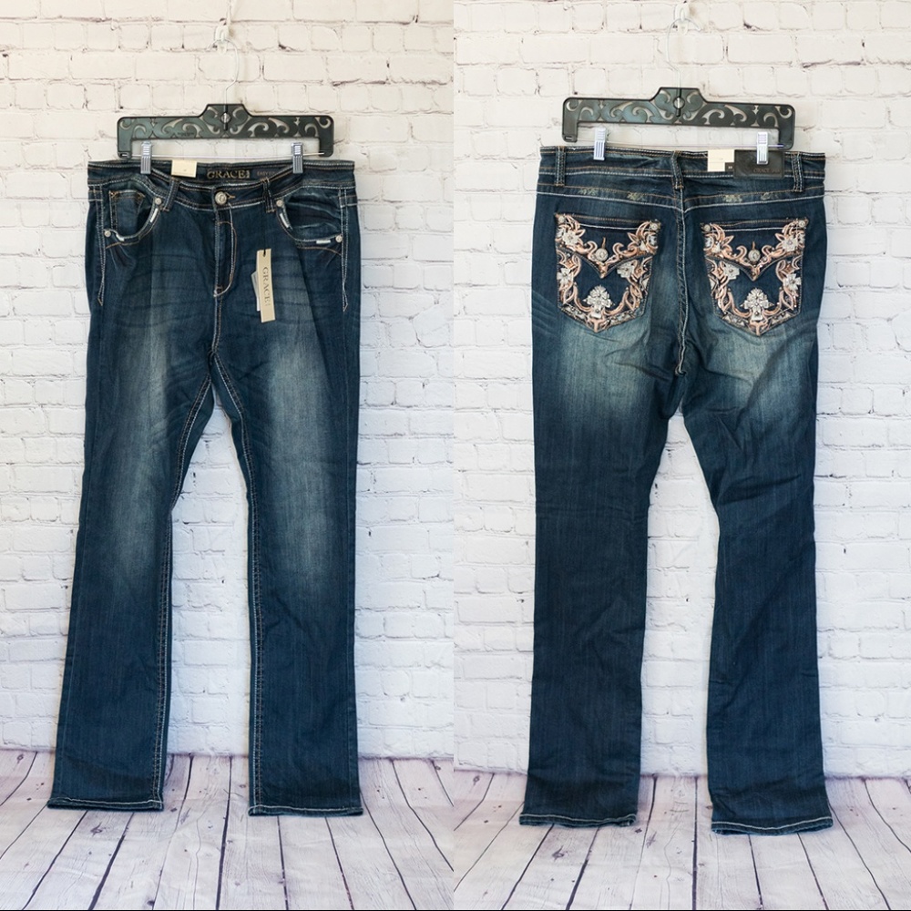 Grace in LA Easy Fit Denim Jeans w/ Embroidery 33